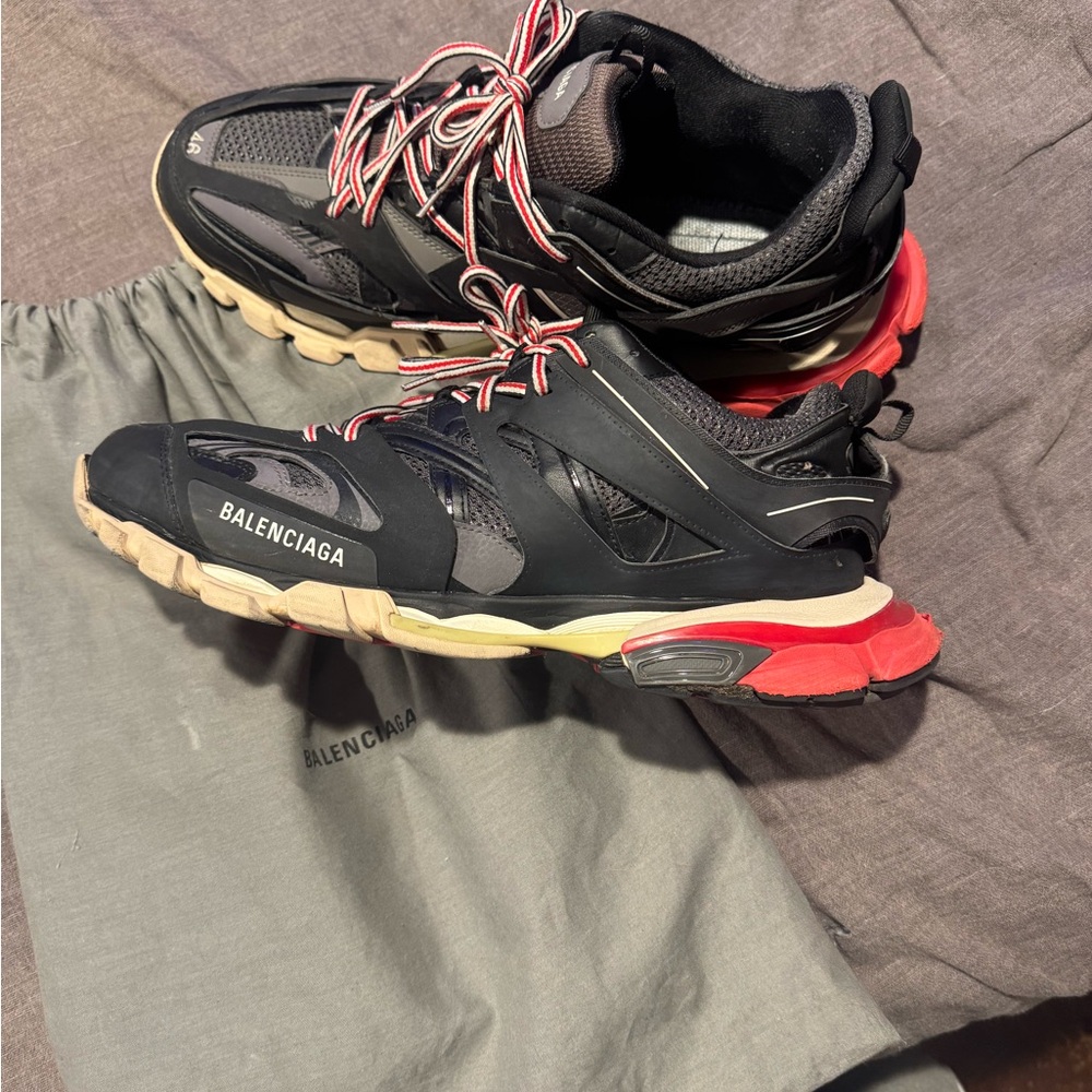 Balenciaga Men's Black and Red Track Sneakers